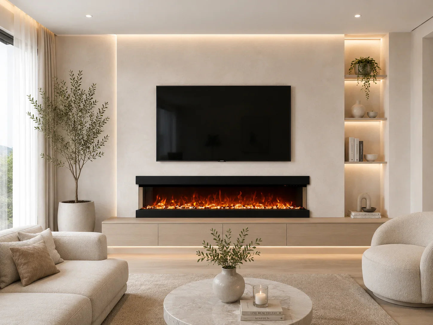 Diamond sfeerhaard 3-zijdig detail vlameffect | Elite Decoration