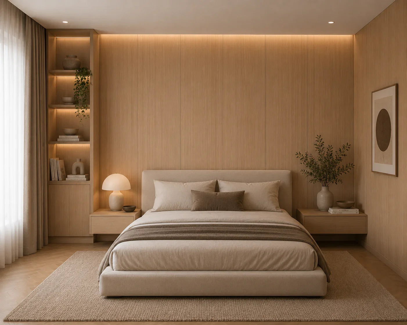 Natuur Eiken bamboe wandpaneel sfeer woonkamer | Elite Decoration