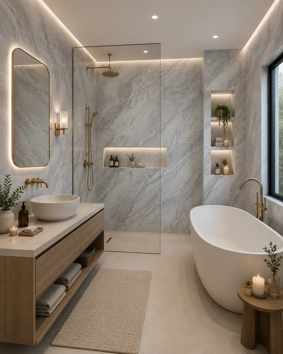 Gletsjergrijs Hoogglans marmerlook wandpaneel sfeer badkamer | Elite Decoration