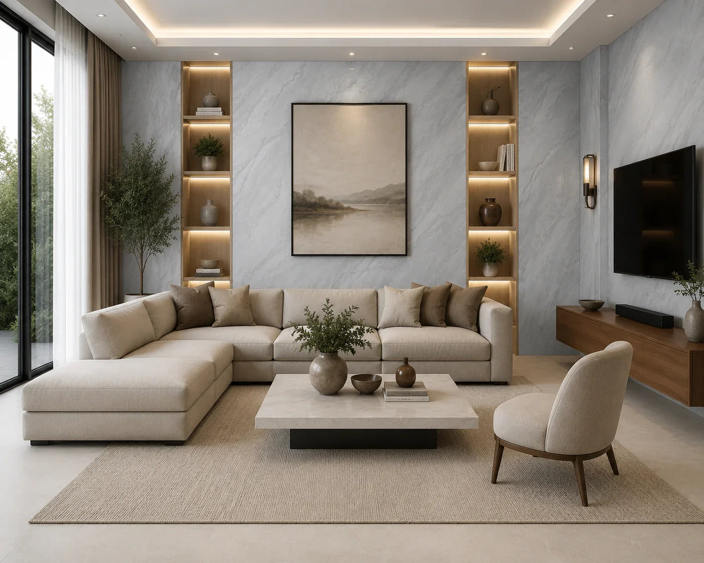 Gletsjergrijs Hoogglans marmerlook wandpaneel luxe interieur | Elite Decoration