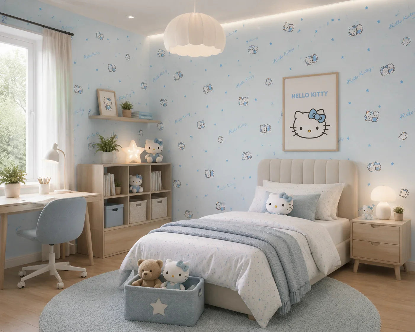 Babyblauw marmerlook wandpaneel kinderkamer sfeer | Elite Decoration