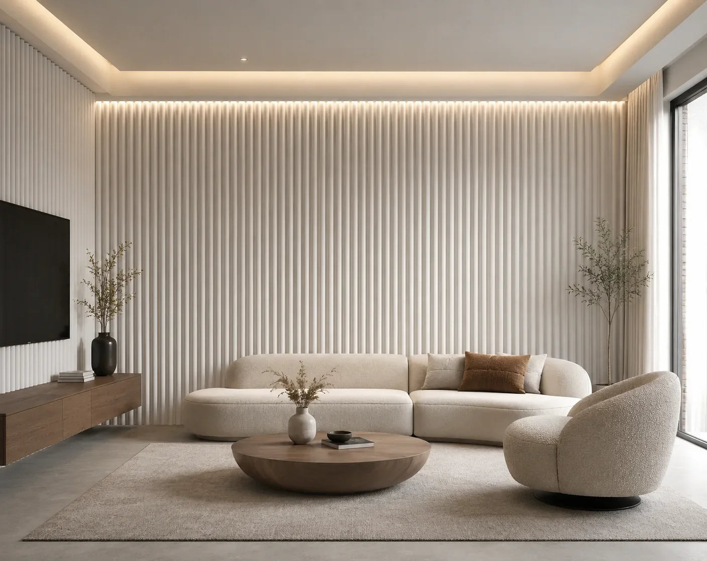 Suede wandpanelen Off-White sfeer interieur | Elite Decoration