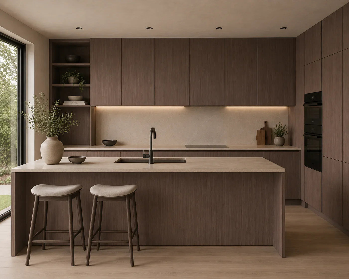 Elite Mocha Oak bamboe wandpaneel gemonteerd | Elite Decoration