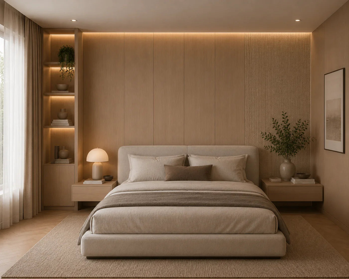 Latte Beige bamboe wandpaneel sfeer interieur | Elite Decoration