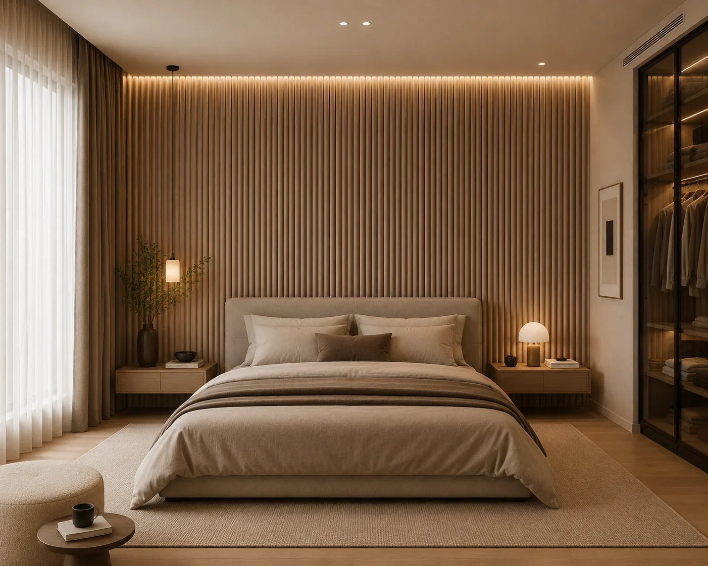 Suede wandpanelen Latte sfeer interieur | Elite Decoration