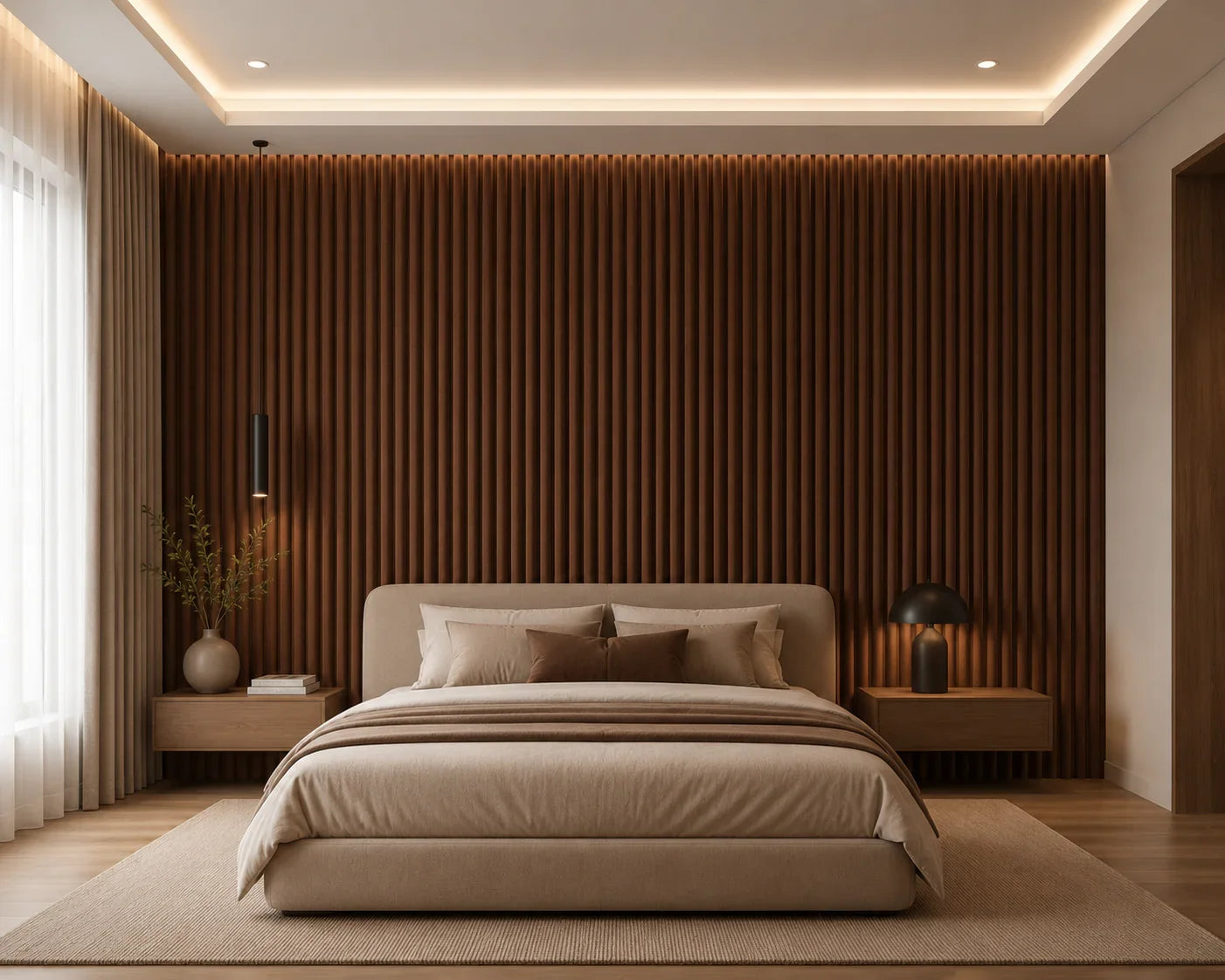 Suede wandpanelen Walnoot close-up textuur | Elite Decoration