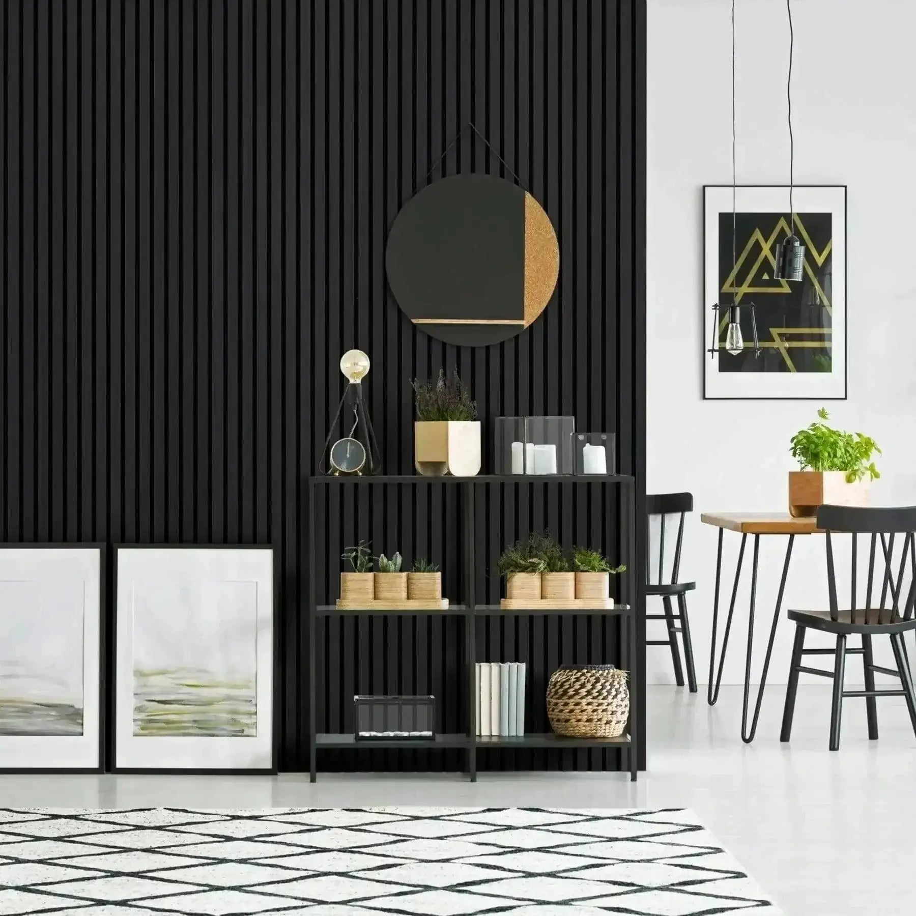 Akupanel Black houten latten detail interieur | Elite Decoration