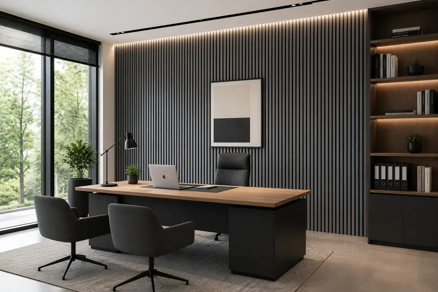 Akupanel Grafietgrijs donkere lattenwand | Elite Decoration