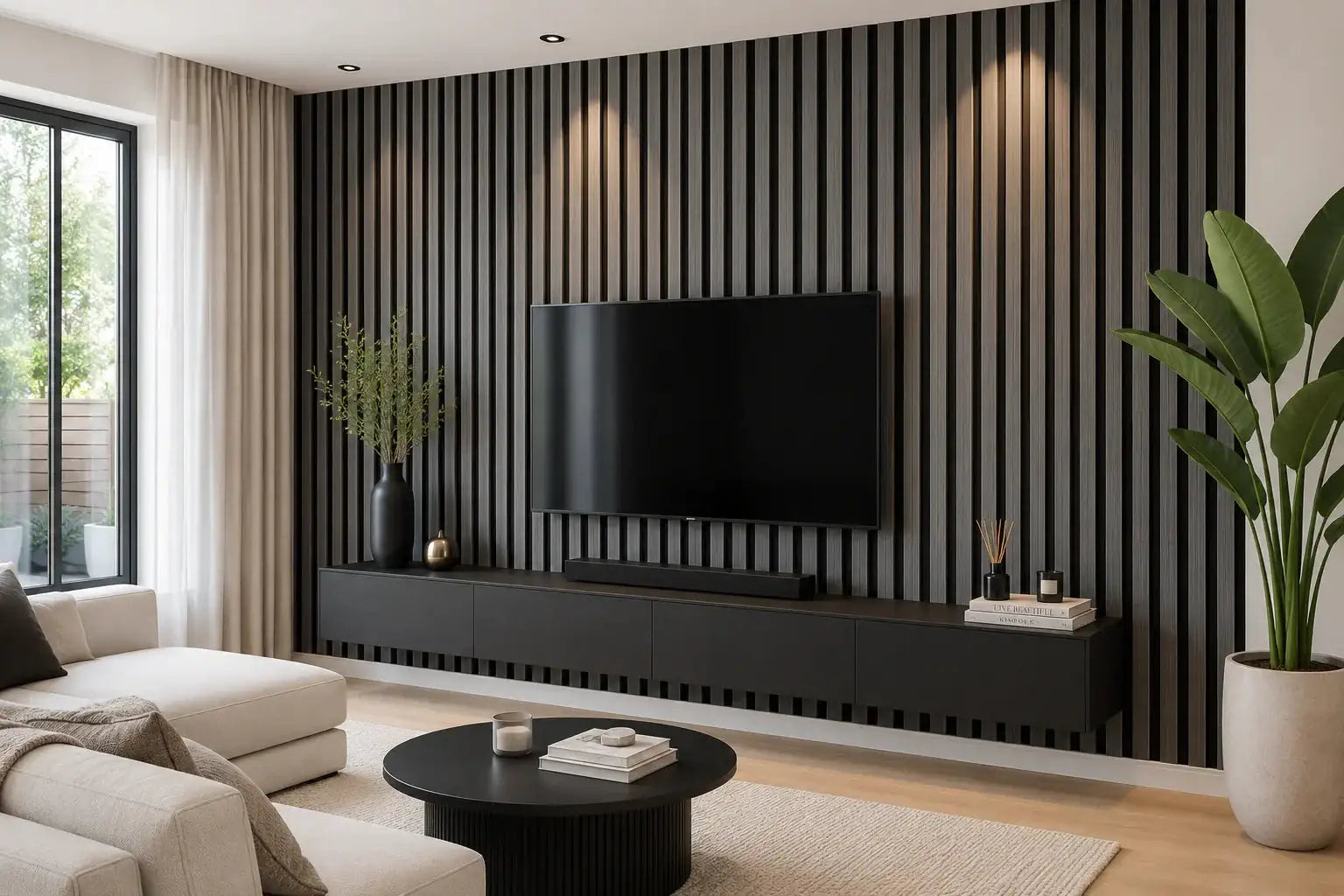 Akupanel Grafietgrijs houten latten detail | Elite Decoration