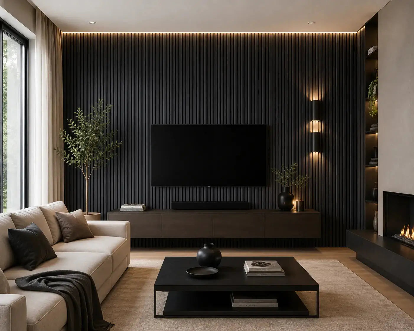 Akupanel Licht Antraciet houten latten close-up | Elite Decoration