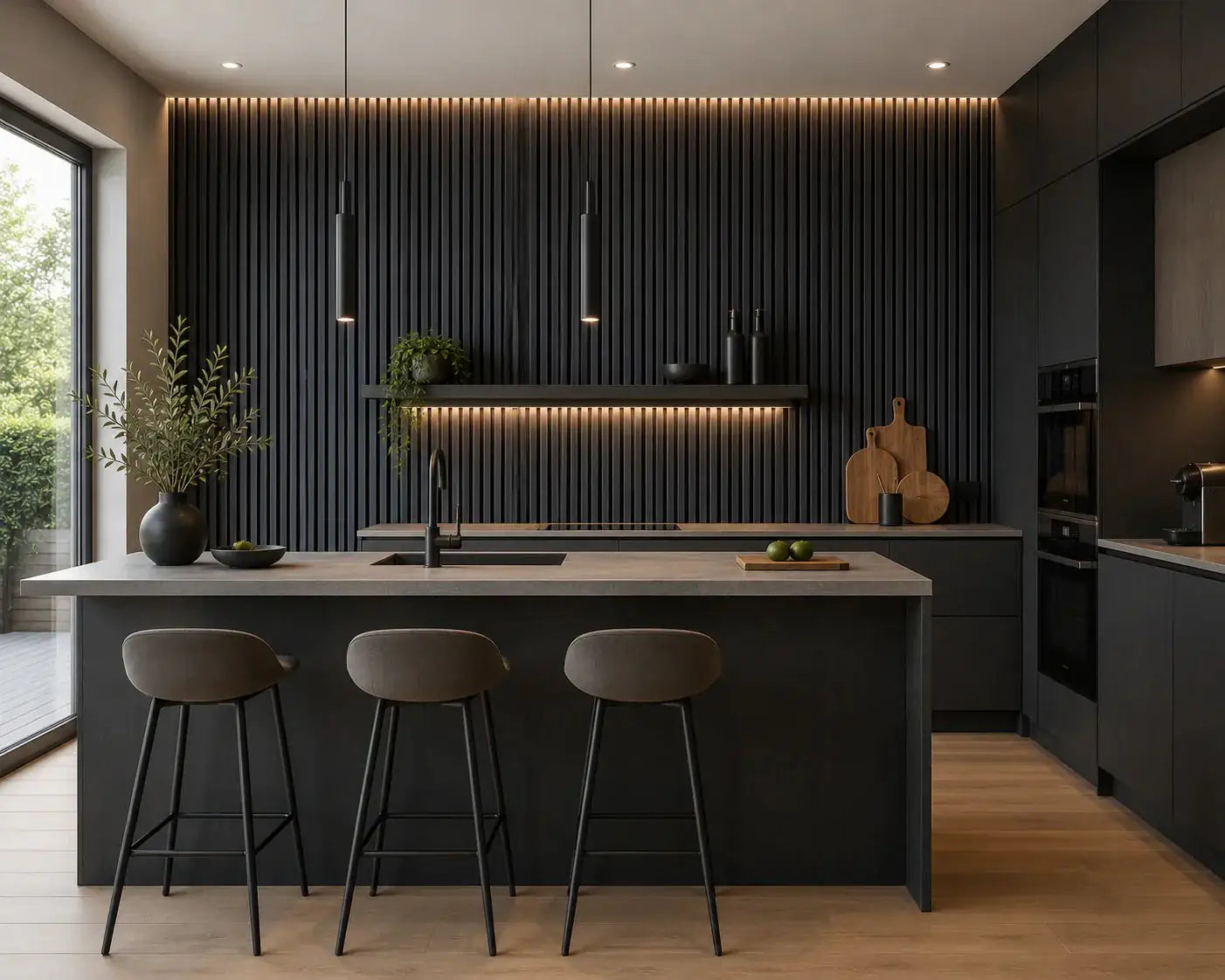 Akupanel Licht Antraciet moderne feature wall | Elite Decoration