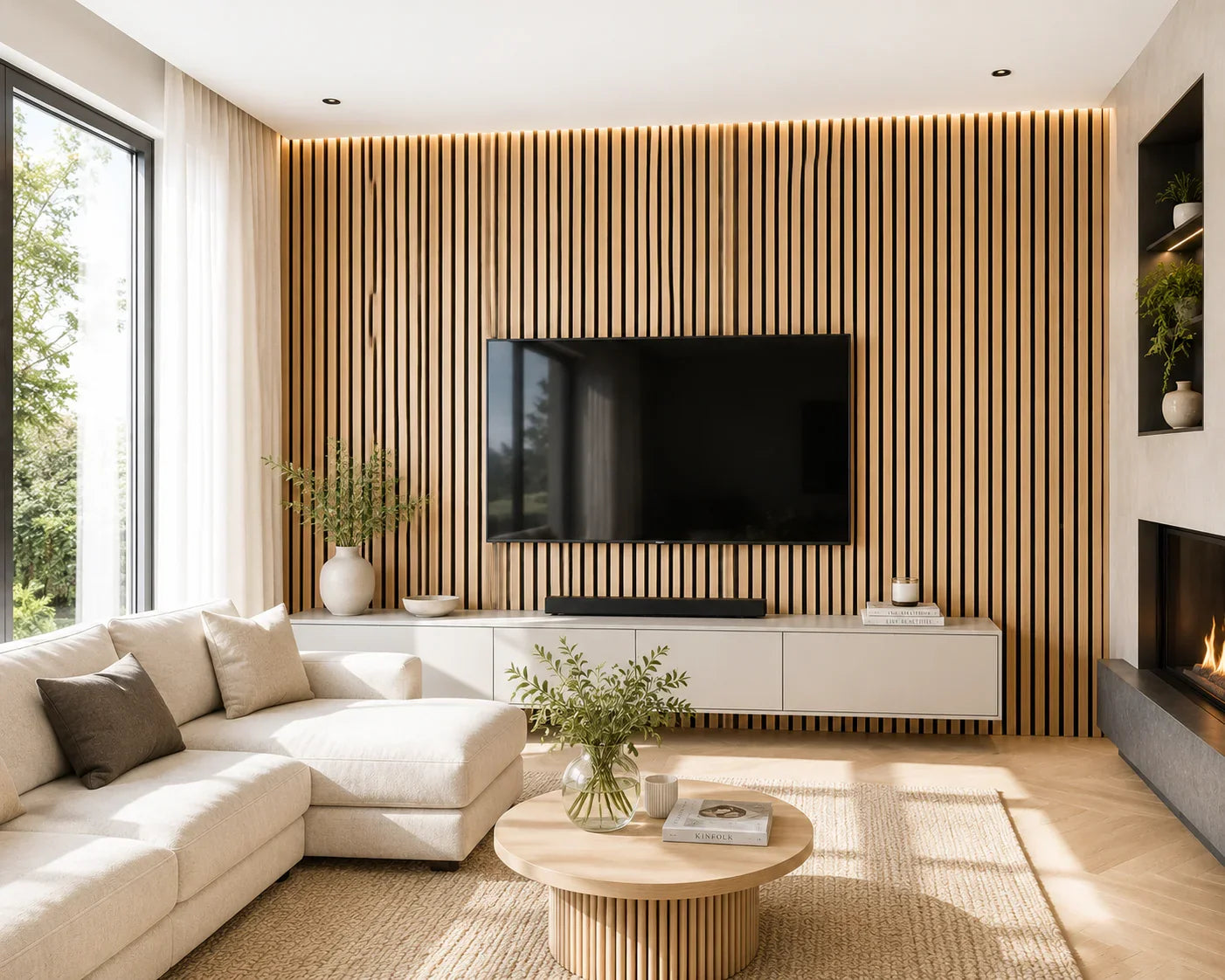 Akupanel Natuurlijk Eiken houten latten detail | Elite Decoration