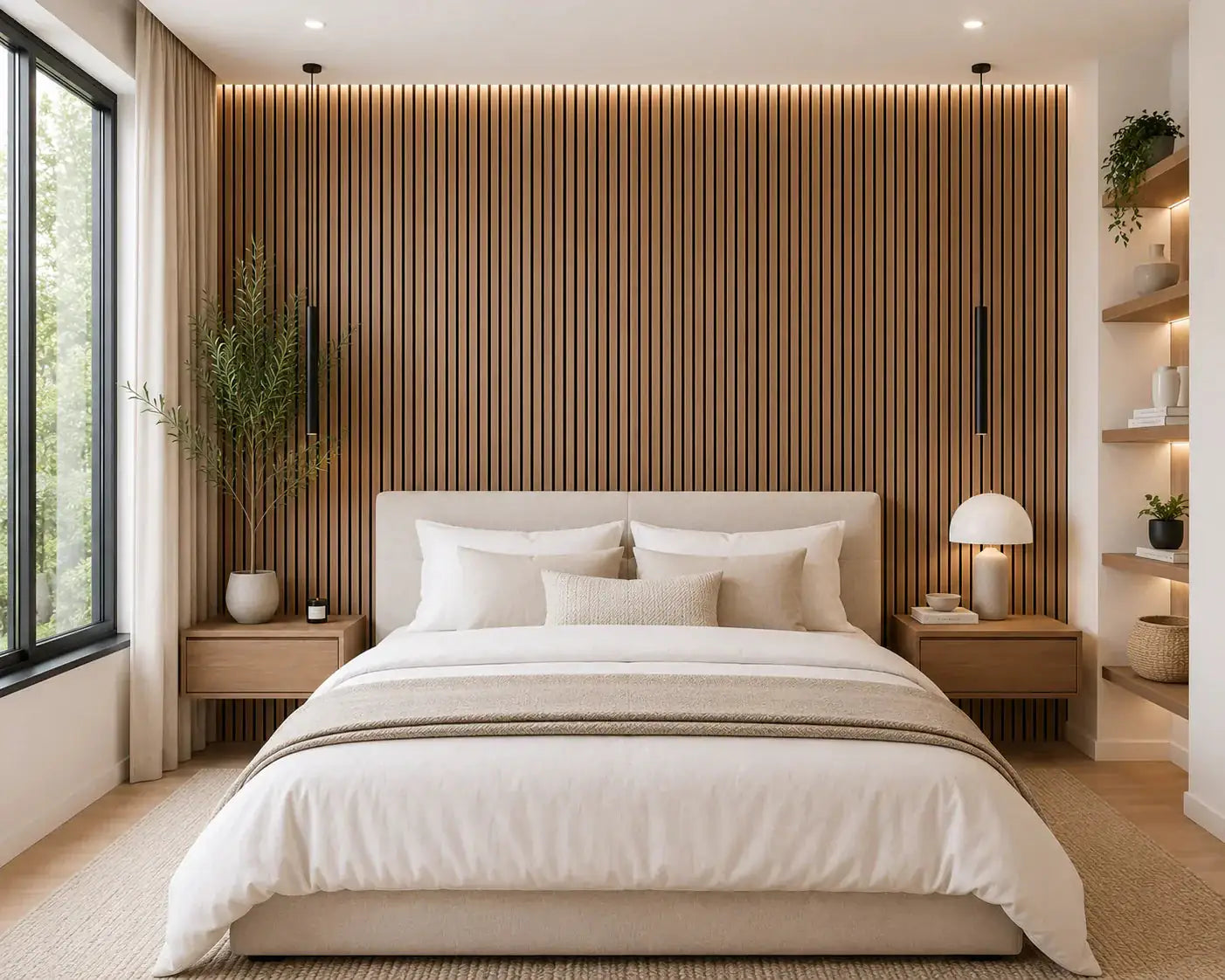 Akupanel Rustiek Walnoot houten latten close-up | Elite Decoration