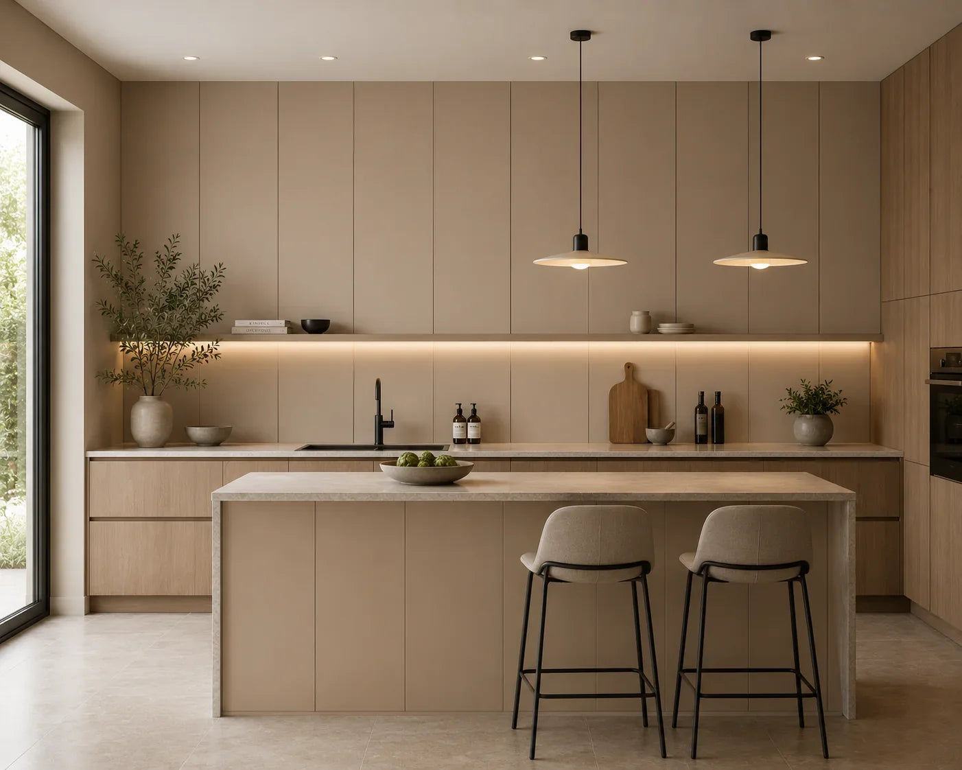 Harmonie Beige bamboe wandpaneel gemonteerd woonkamer | Elite Decoration