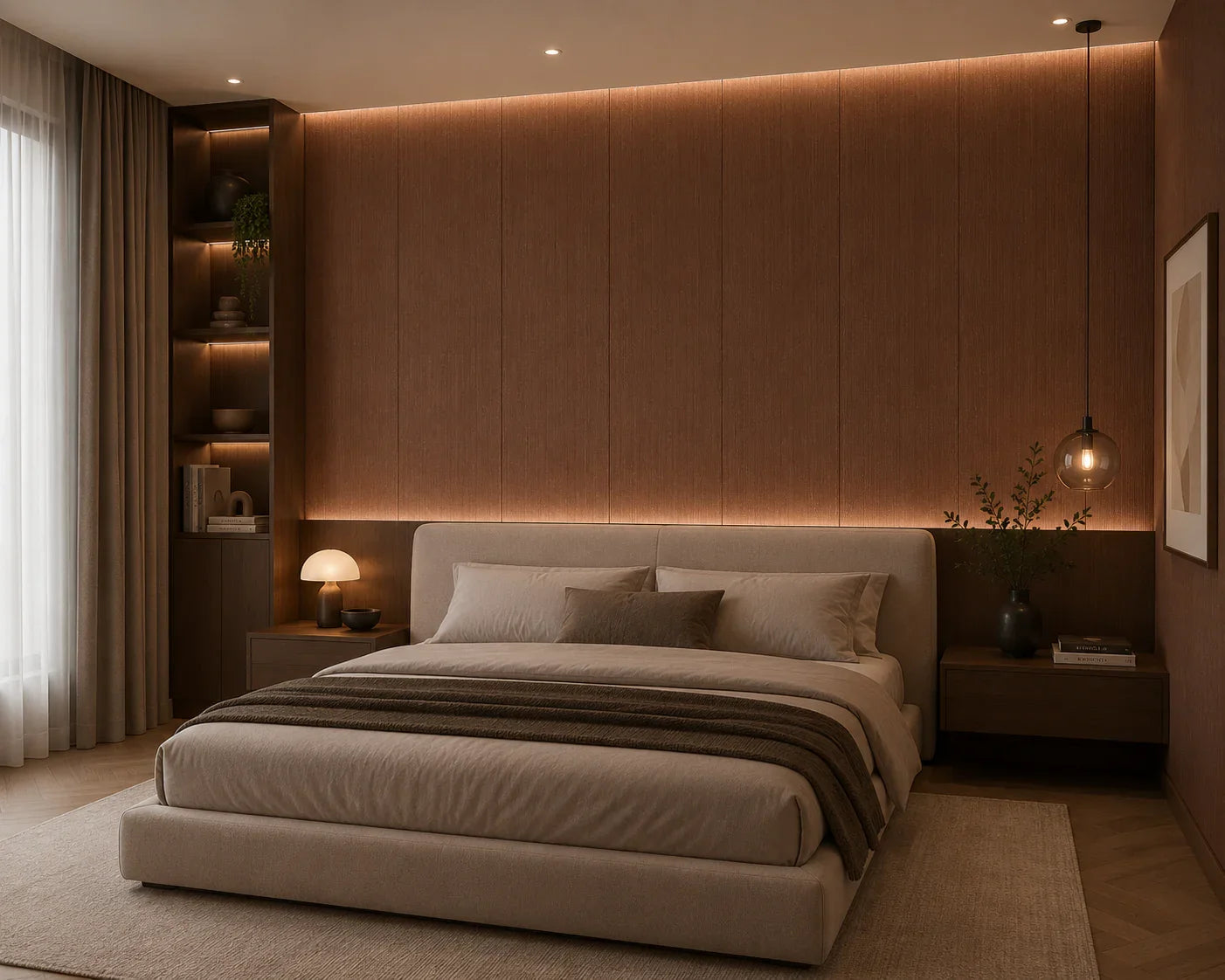 Natuur Walnoot bamboe wandpaneel sfeer interieur | Elite Decoration