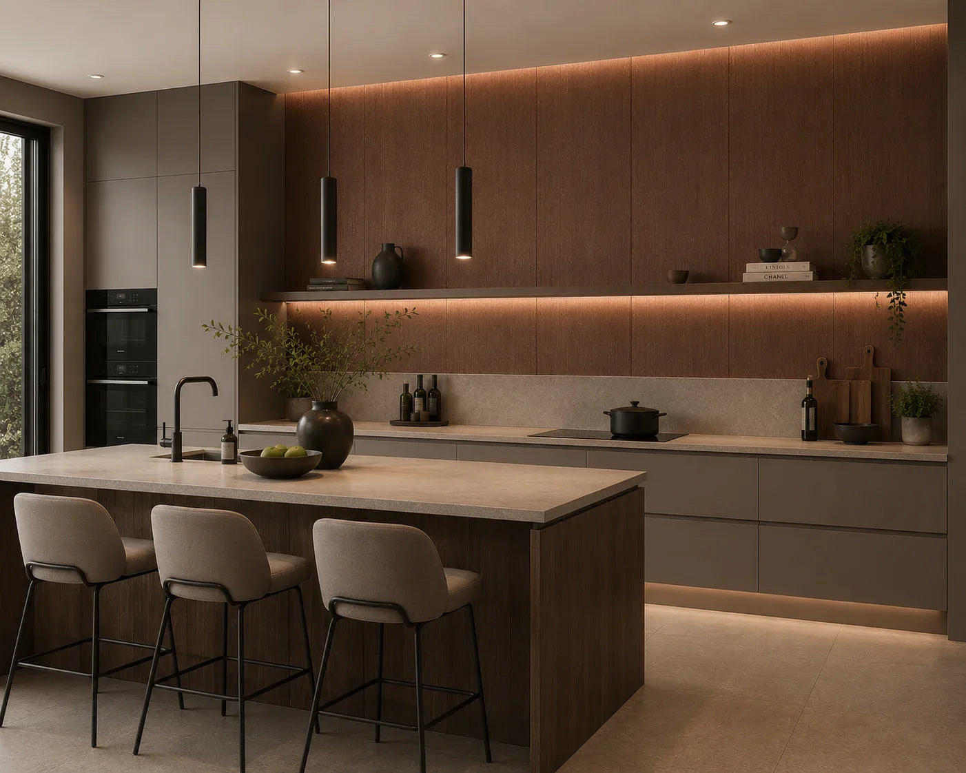 Natuur Walnoot bamboe wandpaneel gemonteerd | Elite Decoration