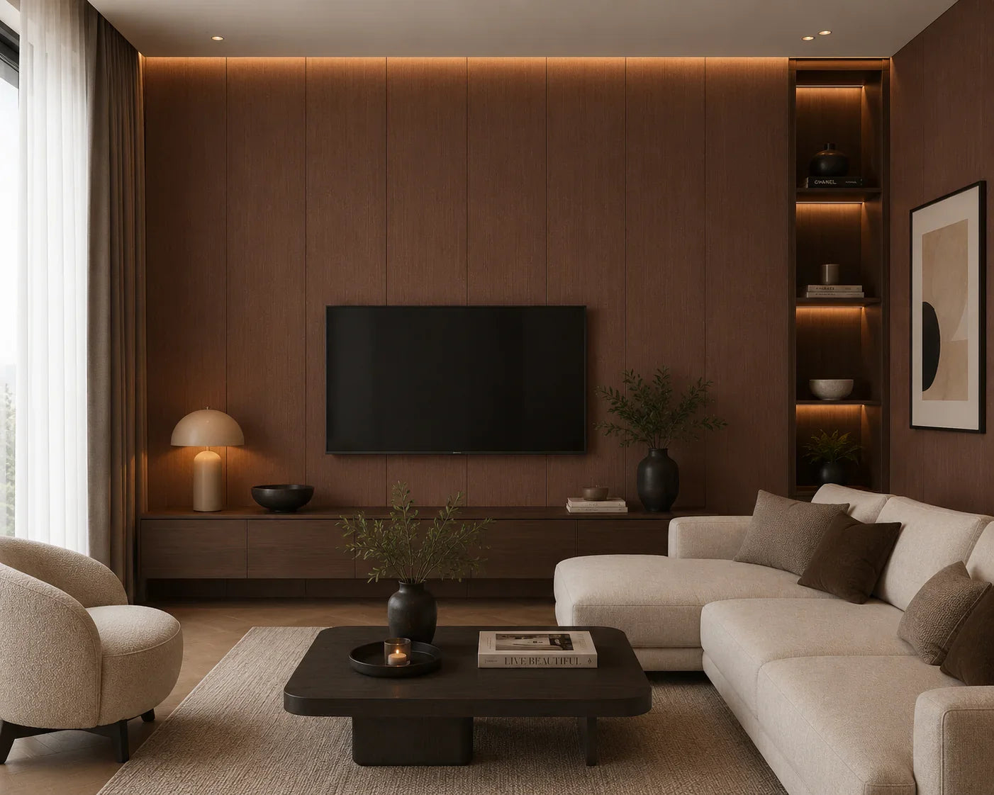 Natuur Walnoot bamboe wandpaneel geweven structuur | Elite Decoration