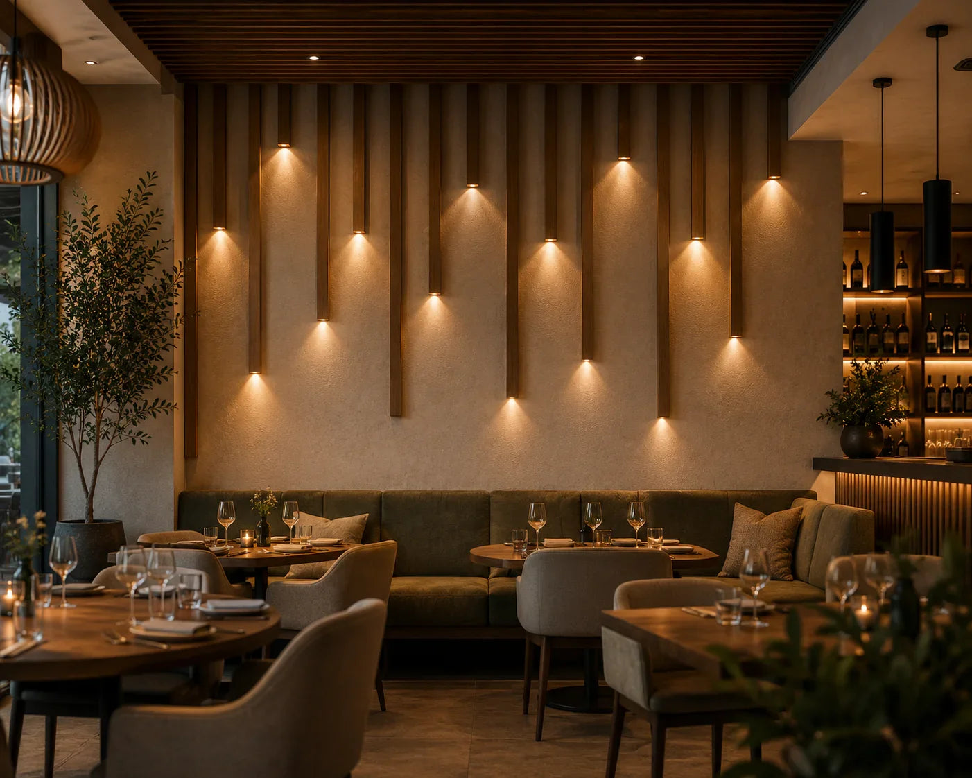 Sfeerkolom met LED verlichting naturel 260 cm – vooraanzicht | Elite Decoration