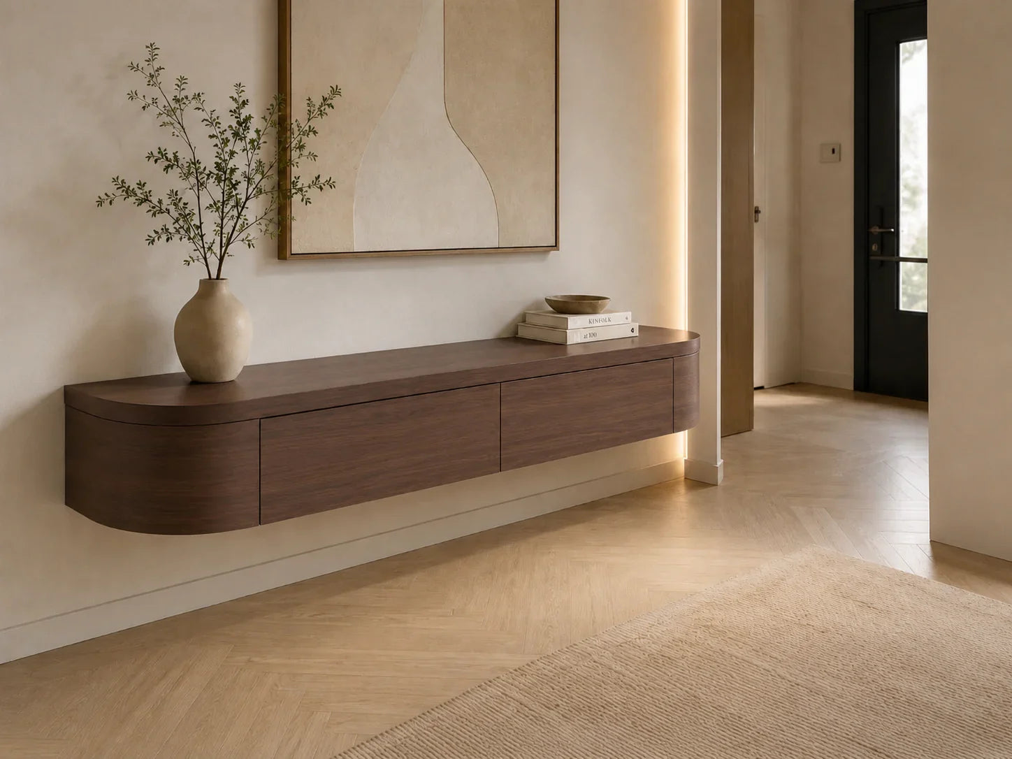 Japandi gangkast mat Walnut 80-120 cm – vooraanzicht | Elite Decoration
