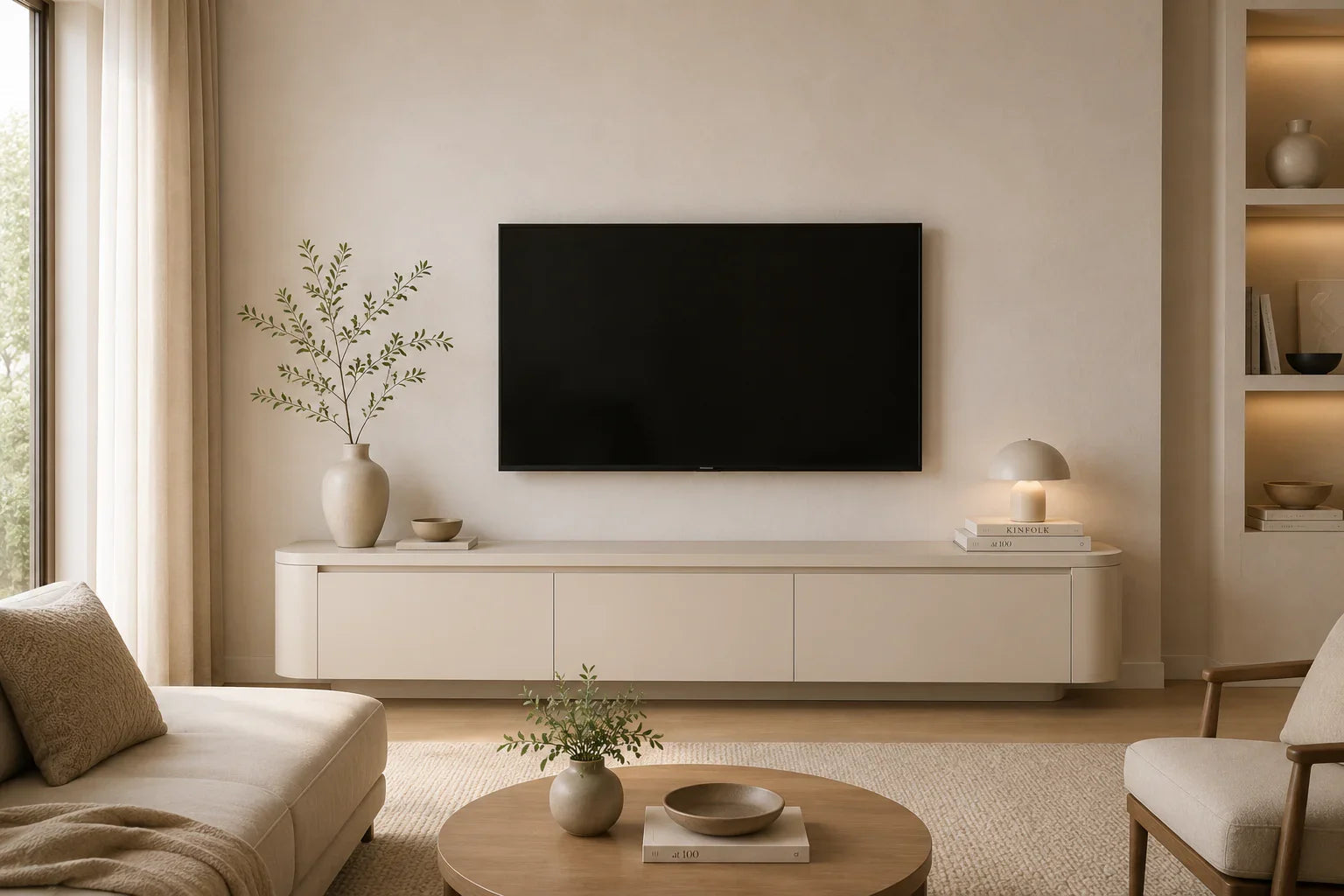Japandi TV-meubel Beige close-up mat oppervlak | Elite Decoration