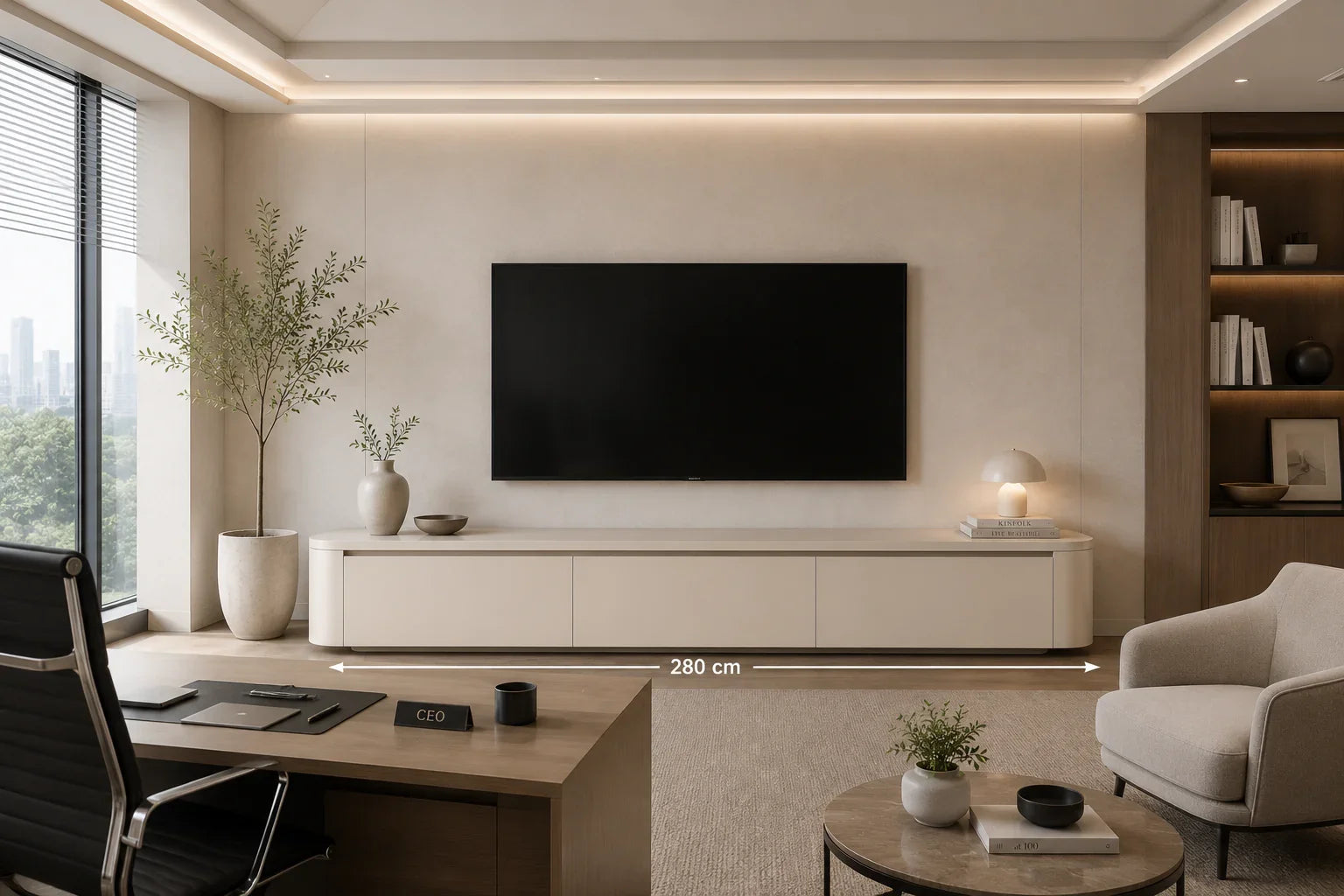 Japandi TV-meubel Beige sfeer woonkamer | Elite Decoration