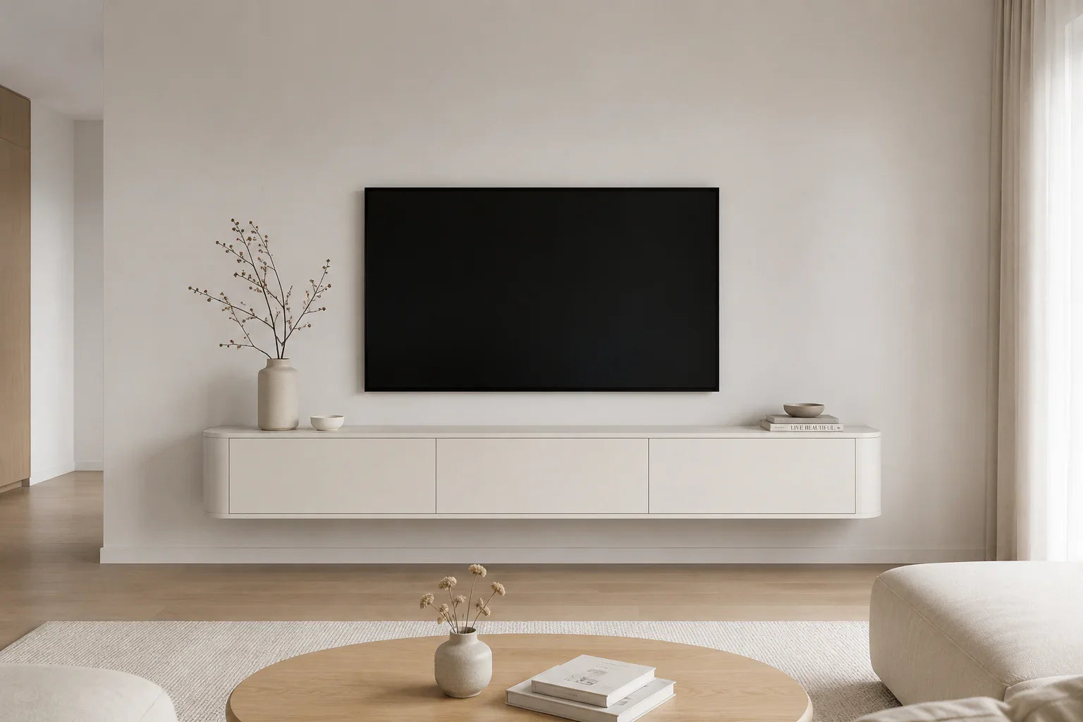 Japandi TV-meubel Off-White 180 cm – vooraanzicht | Elite Decoration