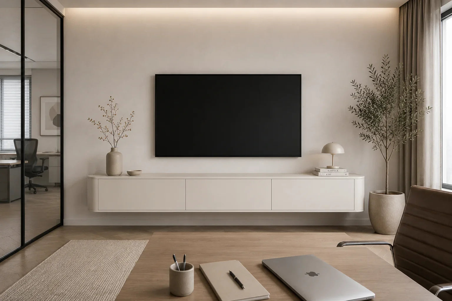 Japandi TV-meubel Off-White close-up mat oppervlak | Elite Decoration
