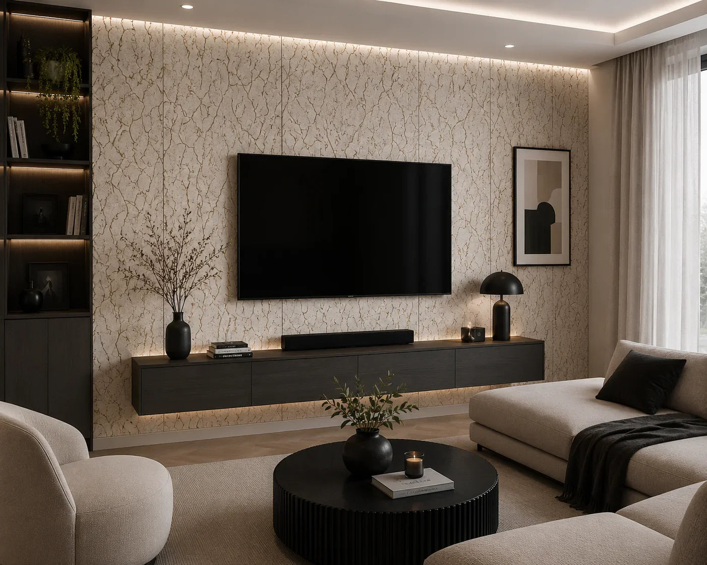 Beige kunststof wandpaneel sfeer woonkamer | Elite Decoration