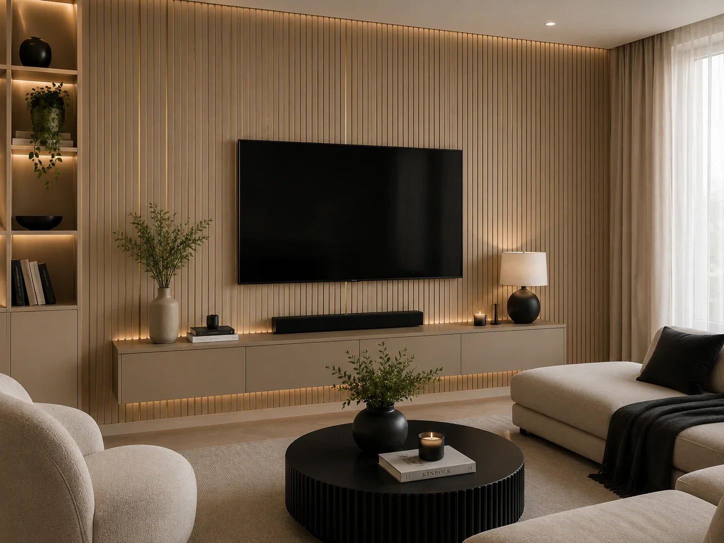 Beige & Goud kunststof wandpaneel sfeer interieur | Elite Decoration
