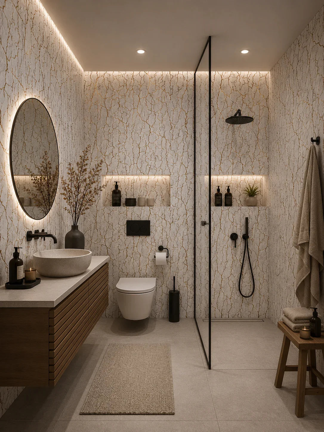 Beige kunststof wandpaneel gemonteerd interieur | Elite Decoration