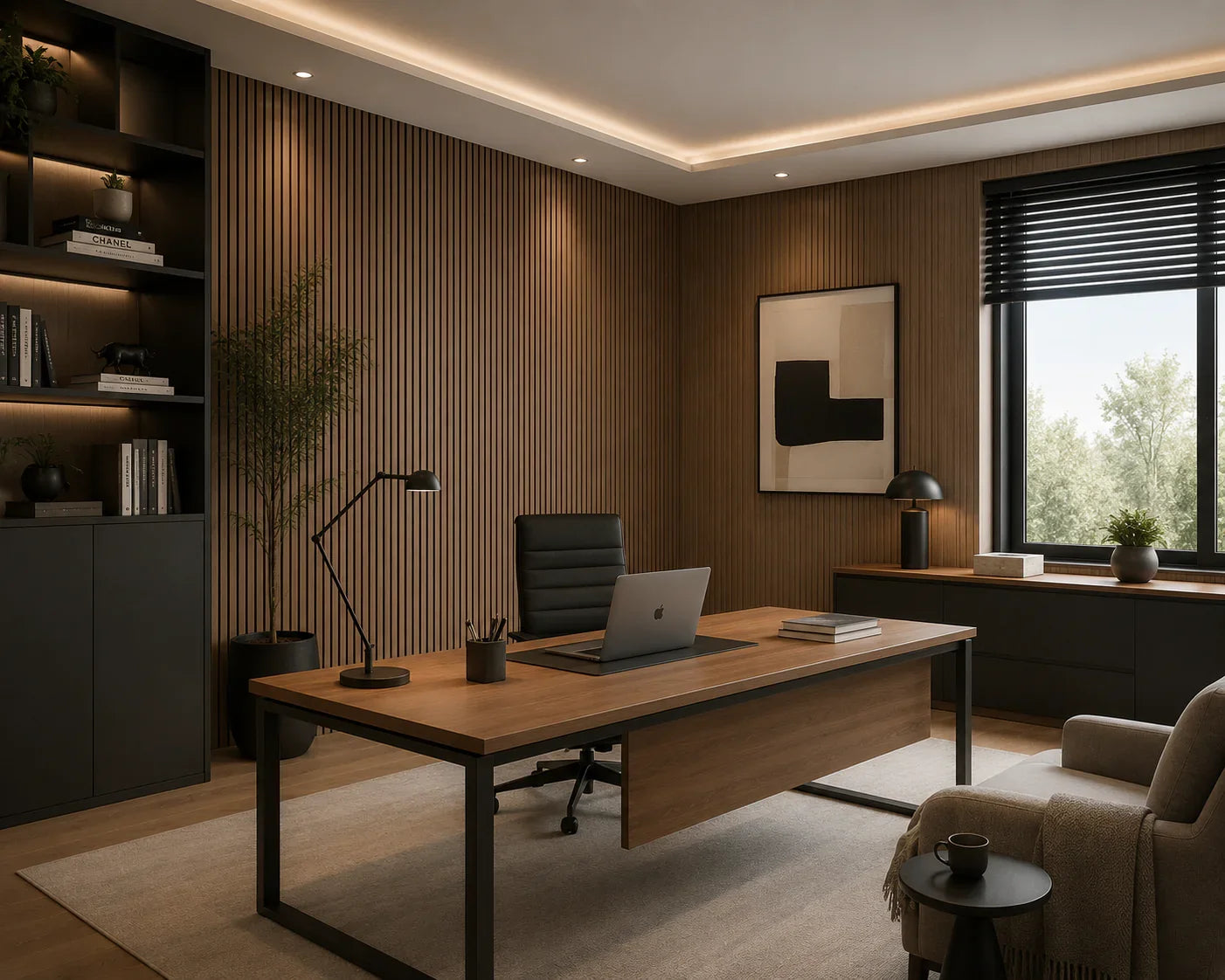 Donker Walnoot kunststof wandpaneel gemonteerd interieur | Elite Decoration