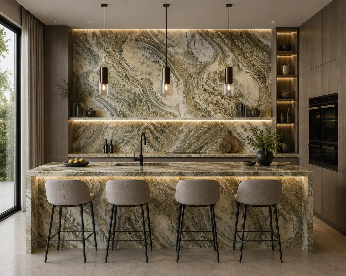 Onyx Green marmerlook wandpaneel gemonteerd | Elite Decoration