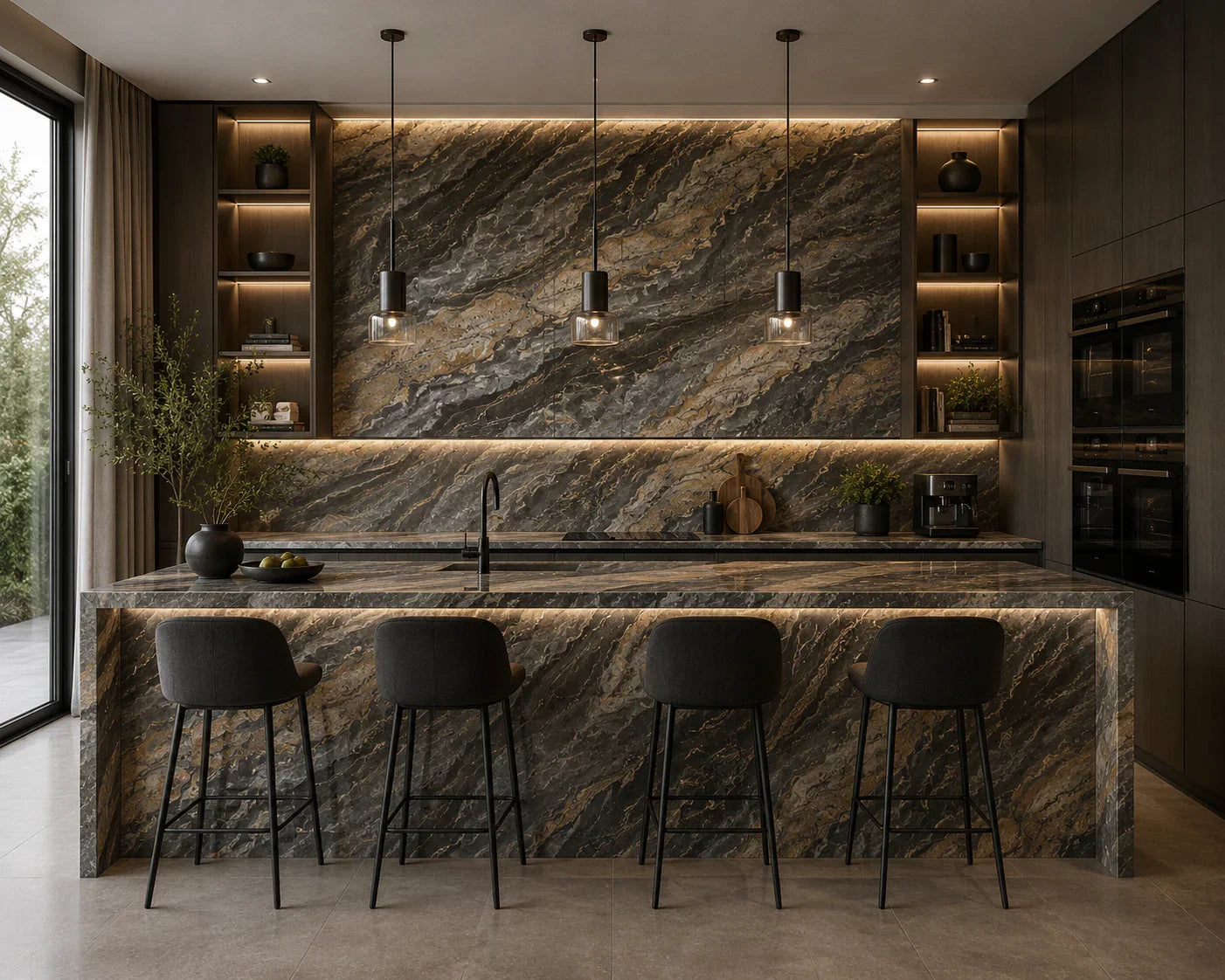 Shadow Stone marmerlook wandpaneel sfeer badkamer | Elite Decoration