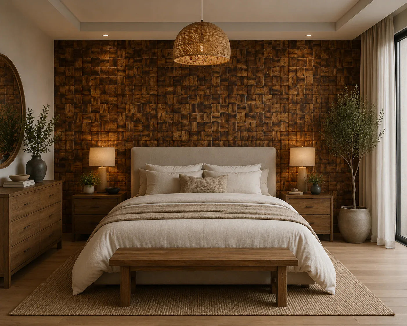 Houtmozaïek marmerlook wandpaneel luxe woning | Elite Decoration