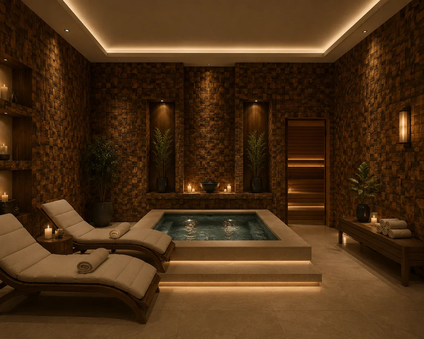 Houtmozaïek wandpaneel gemonteerd badkamer | Elite Decoration