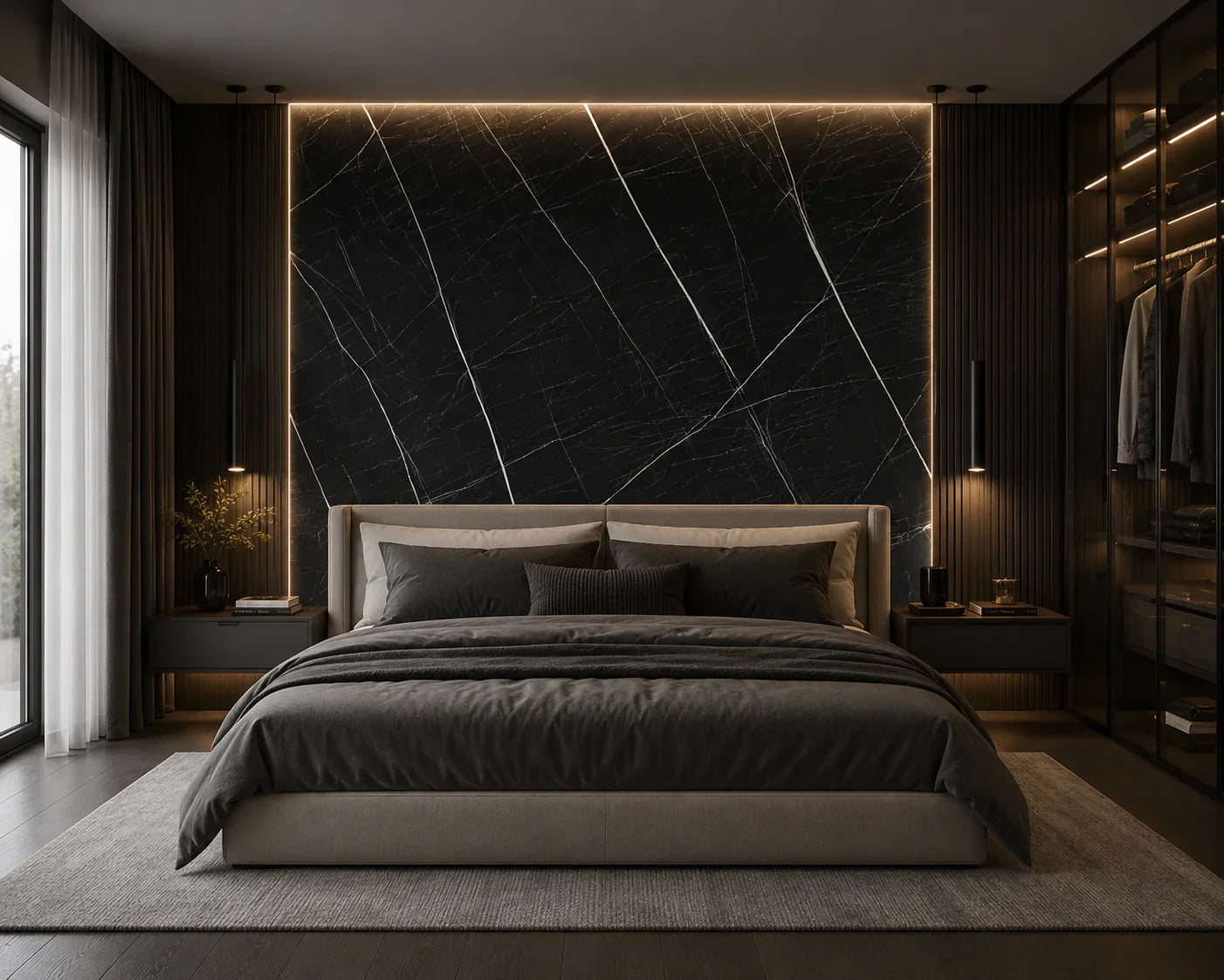 Nachtstorm marmerlook wandpaneel gemonteerd interieur | Elite Decoration