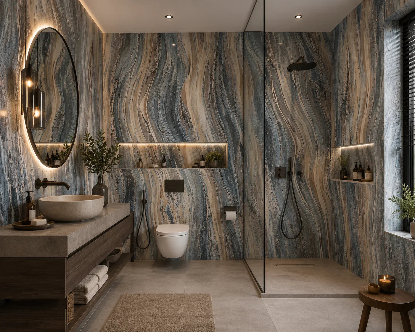 Ocean Waves marmerlook wandpaneel gemonteerd | Elite Decoration