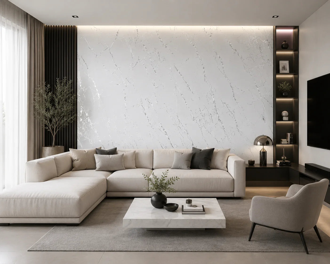Prismatic White marmerlook wandpaneel sfeer interieur | Elite Decoration