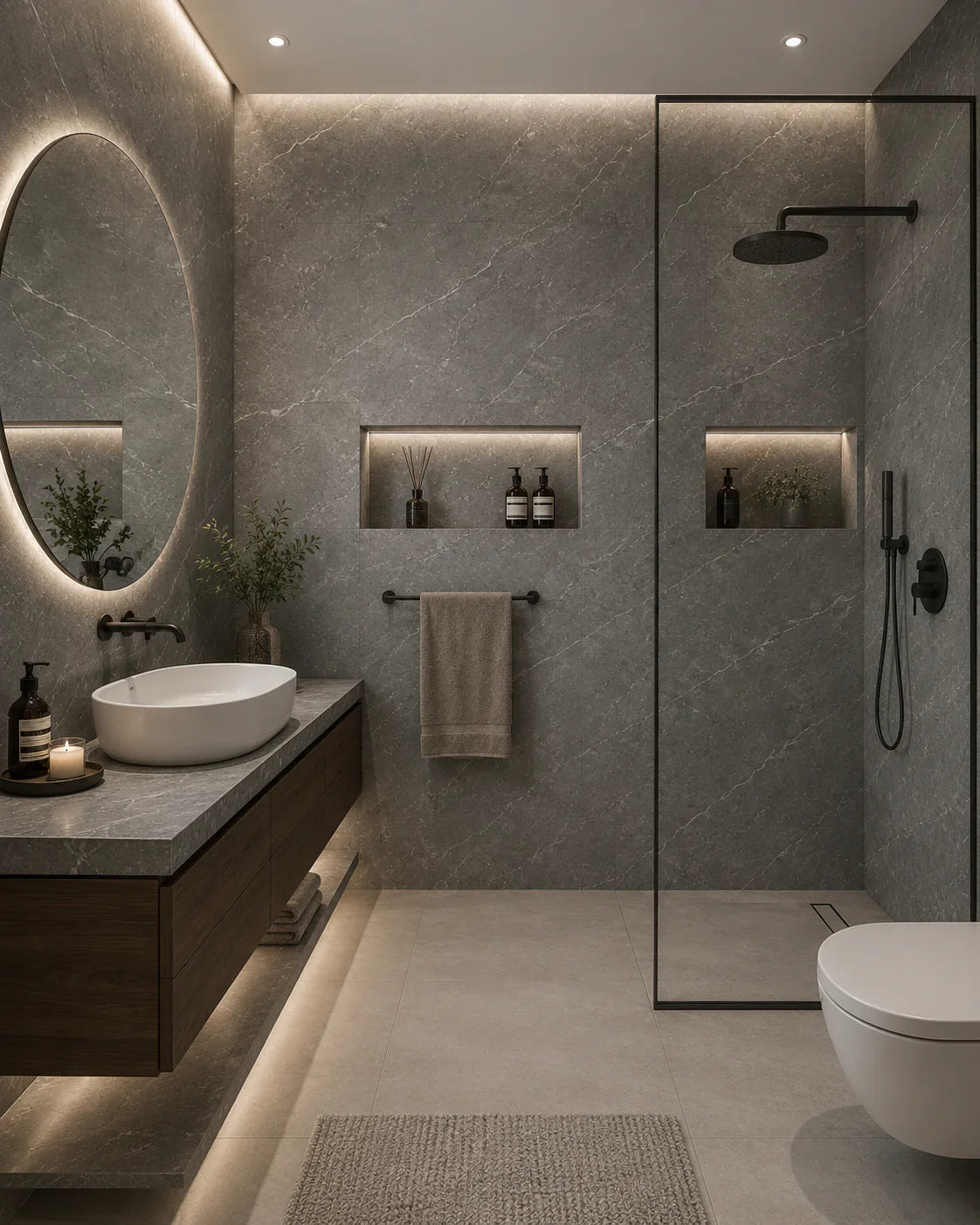 Stormgrijs marmerlook wandpaneel gemonteerd | Elite Decoration