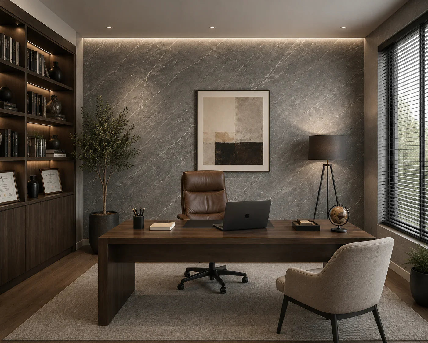 Stormgrijs marmerlook wandpaneel sfeer badkamer | Elite Decoration