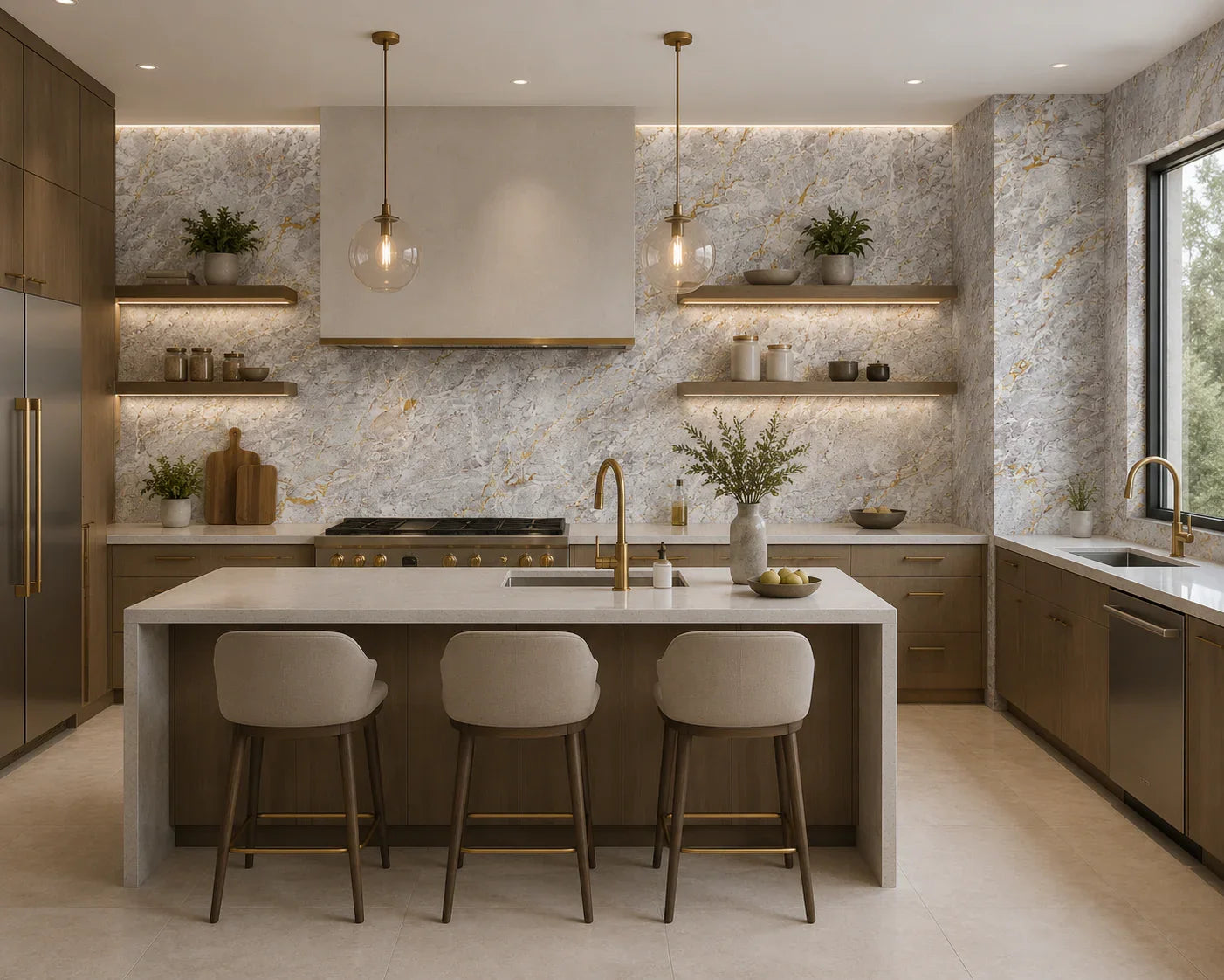 Stormy Gray marmerlook wandpaneel luxe interieur | Elite Decoration