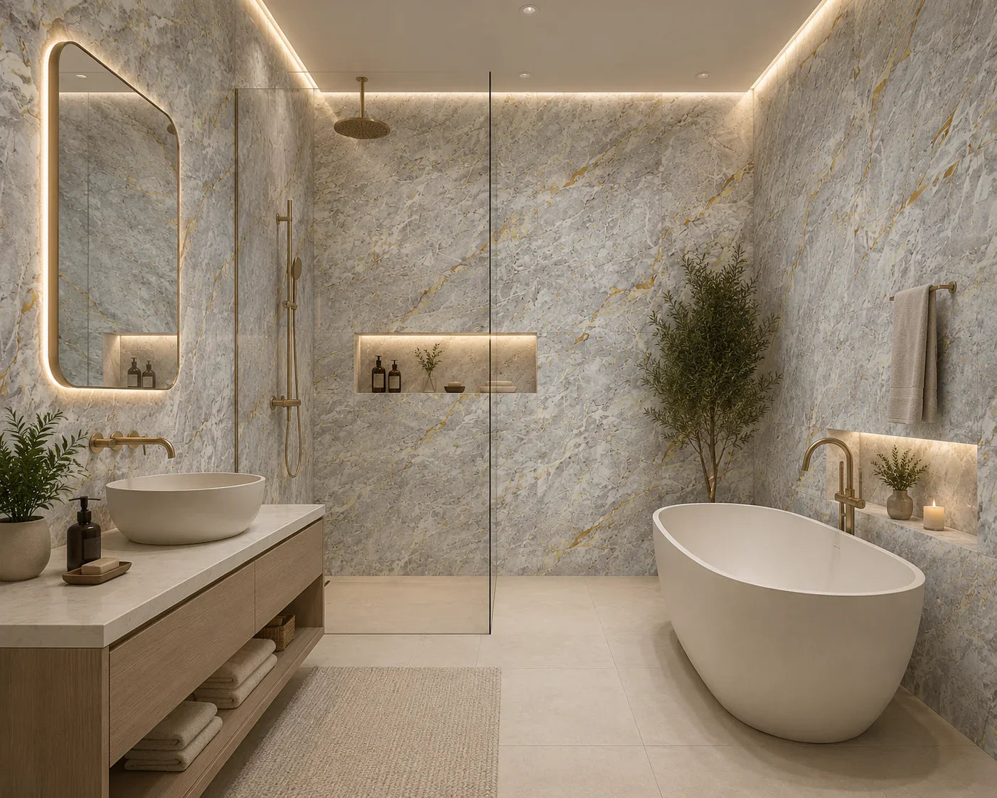 Stormy Gray marmerlook wandpaneel gemonteerd | Elite Decoration