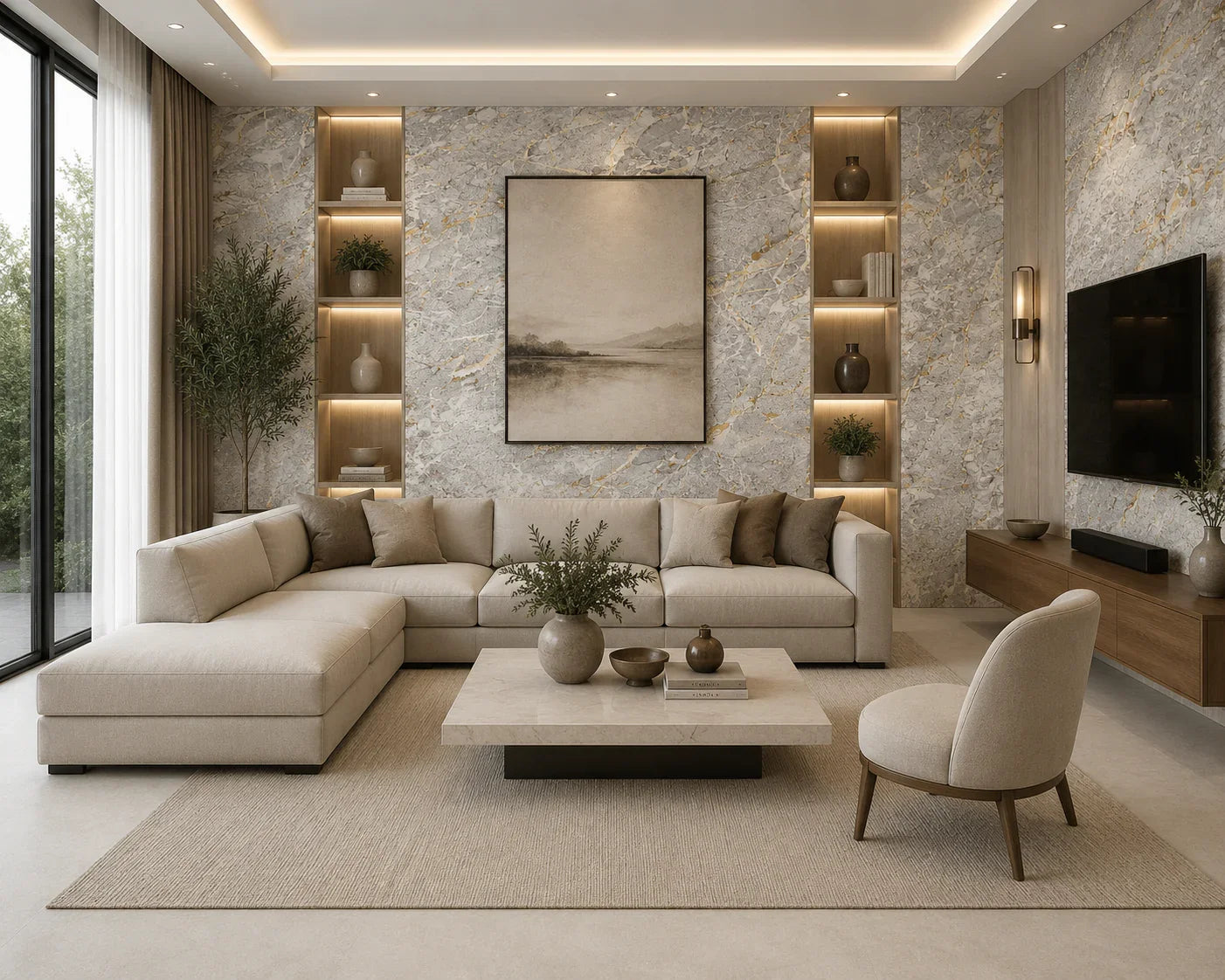 Stormy Gray marmerlook wandpaneel sfeer badkamer | Elite Decoration