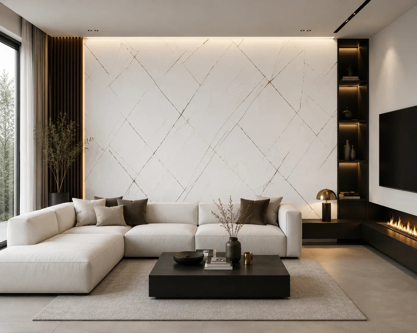White Nero marmerlook wandpaneel sfeer interieur | Elite Decoration