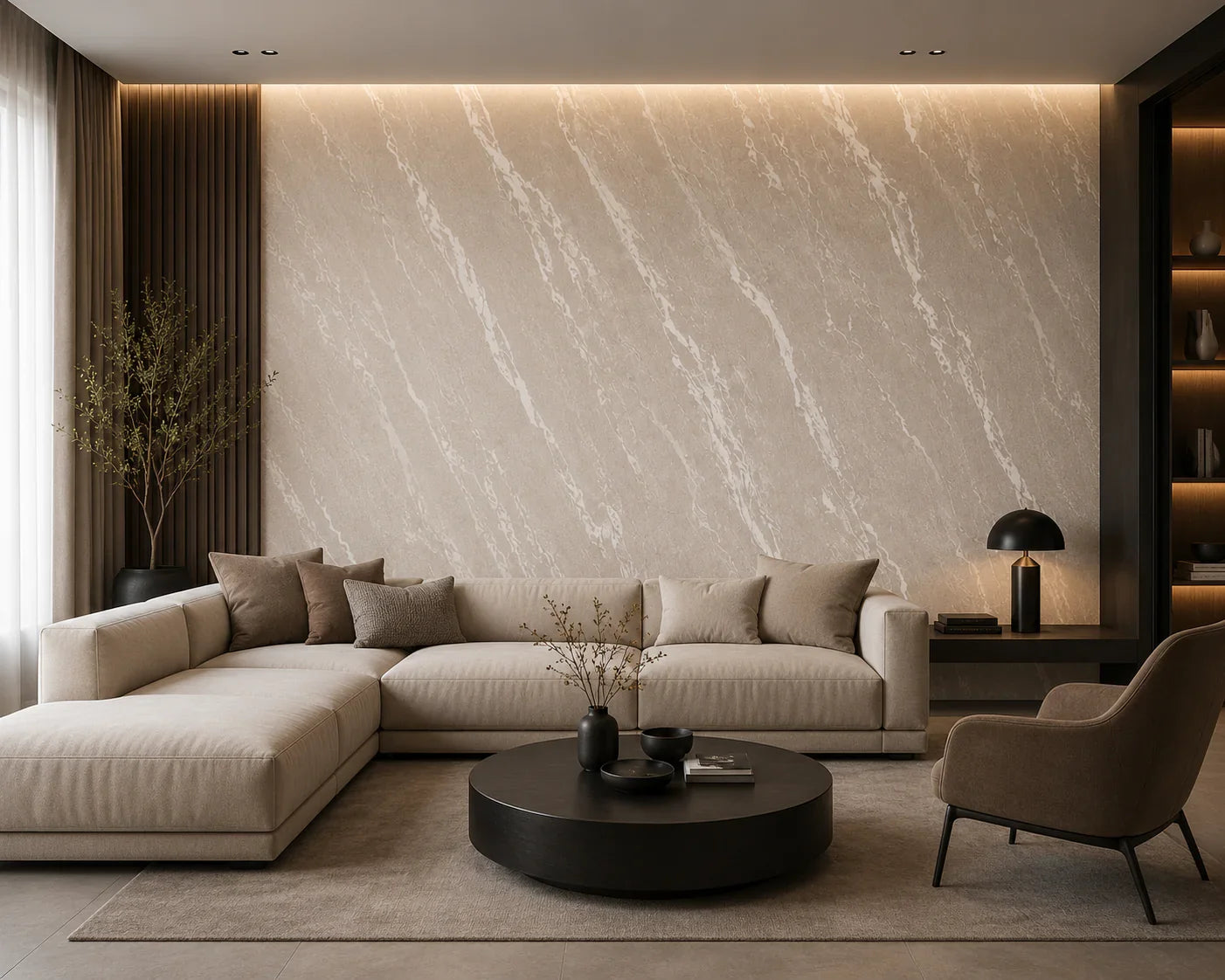 Beige Calacatta SPC wandpaneel moderne woning | Elite Decoration