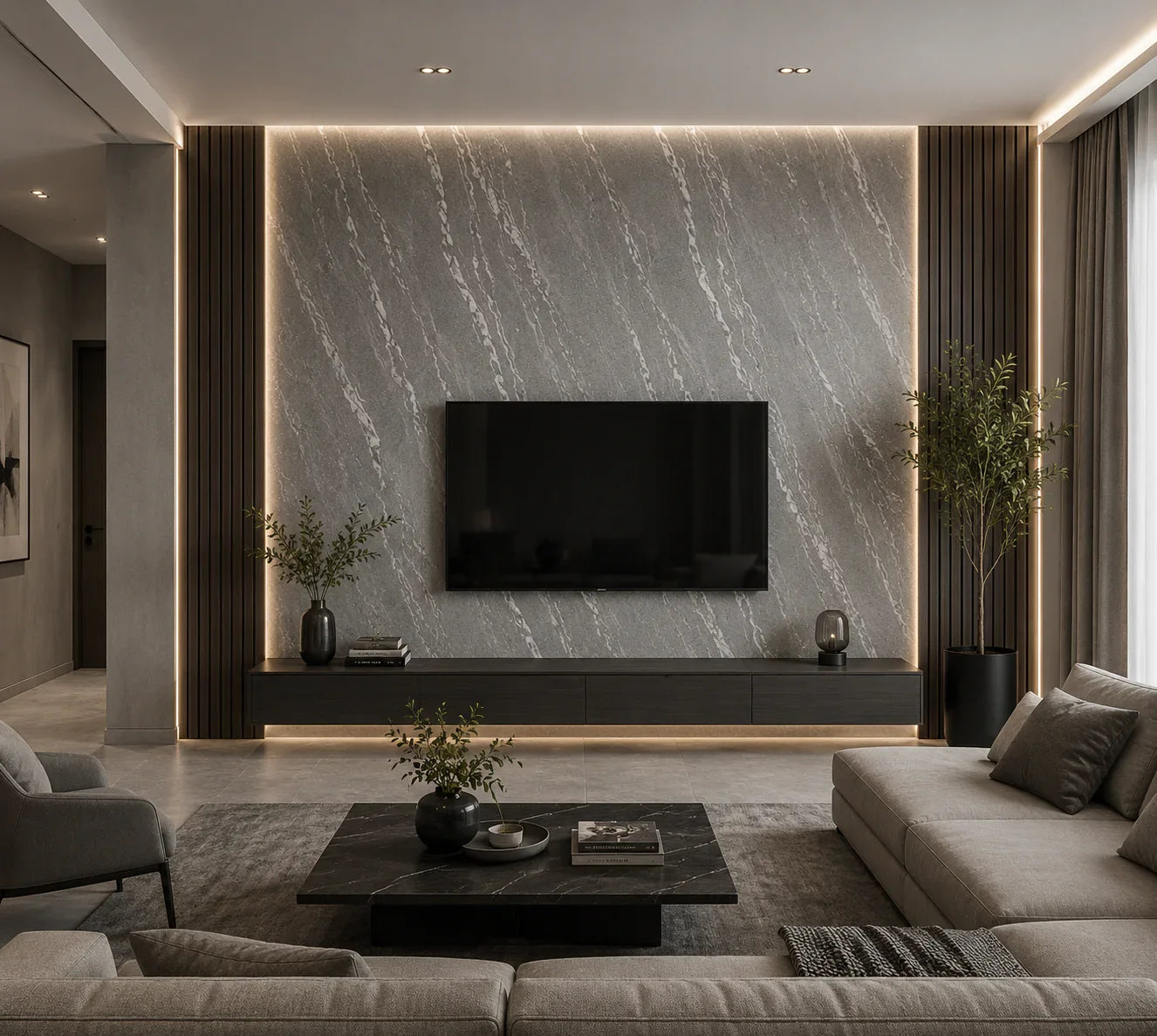 SPC wandpaneel Titan Grijs 280x120 cm – voorzijde | Elite Decoration