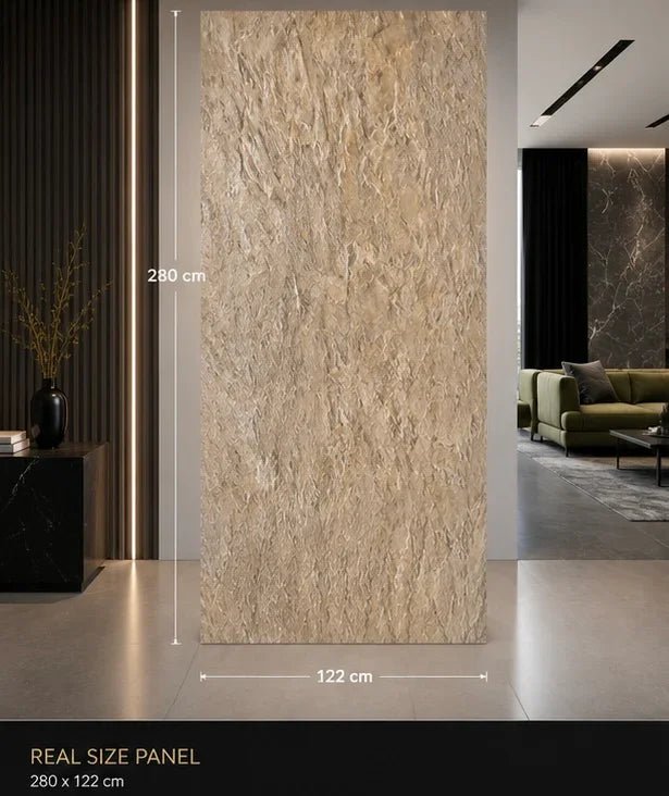 Sahara Gold SPC wandpaneel gouden textuur detail | Elite Decoration