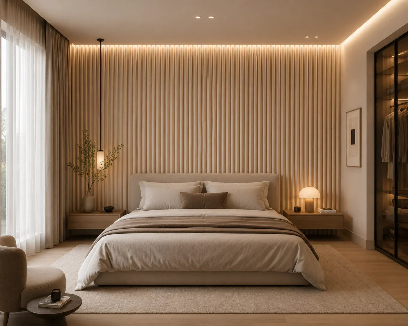 Suede wandpanelen Cream gemonteerd woonkamer | Elite Decoration