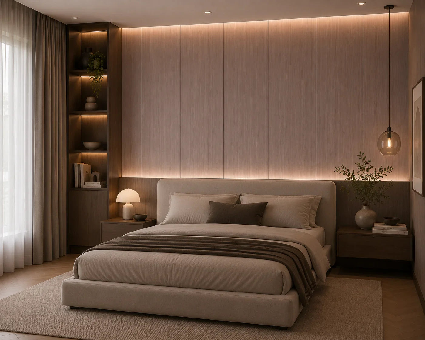 Cashmere Taupe bamboe wandpaneel sfeer interieur | Elite Decoration