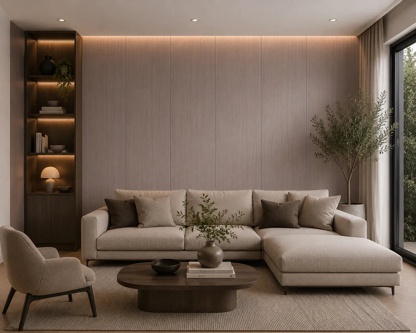 Cashmere Taupe bamboe wandpaneel geweven hout detail | Elite Decoration